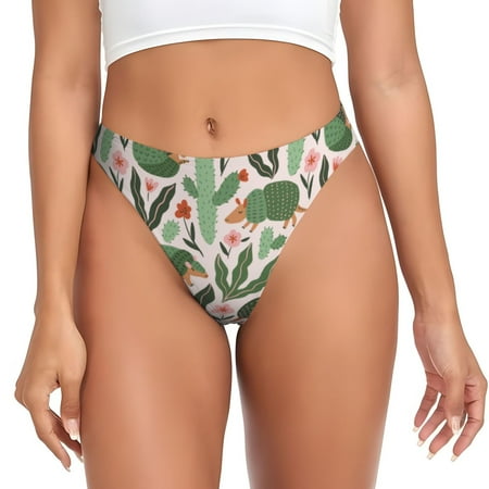 Qokaie Armadillo Printed Women s Cotton Thong Underwear  Sexy Breathable Panties G-string-X-Small