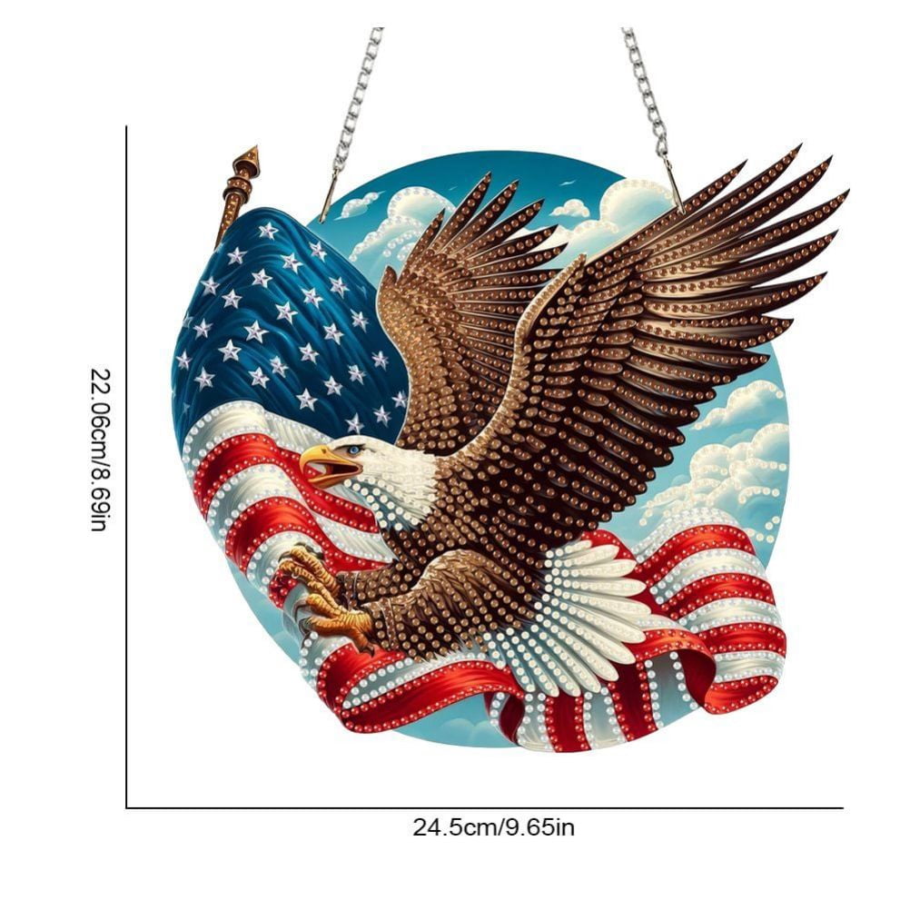 FLOPESN 2PCS DIY Diamond Art Painting American Independence Day Creative，9.84*9.84in Eagle  Design, Acrylic Material Irregular Shape Home Decoration Pendant