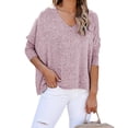 thumbnail image 1 of Mujer Cuello En V Top Manga Larga Color Puro Transpirable Simple Casual Otoño Invierno Jersey Blusas Camisas para Oficina En Casa Púrpura Rosado XL, 1 of 7