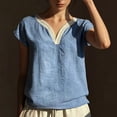 thumbnail image 6 of Babysbule Women's Lace Trim V Neck Short Sleeve Top, Casual Washed Cotton Loose Blouse for Summer, 6 of 7