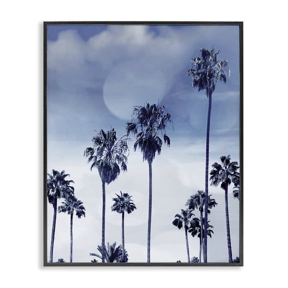 Stupell Industries Coastal Tall Tropical Pine Trees Monochromatic Blue Landscape Black Framed Giclee Art, 11 x 14, by Devon Davis