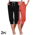 thumbnail image 2 of Yuzhih 2 PCS Capri Pants Women Drawstring High Waisted Cinch Bottom Cropped Pants Fashion Joggers, 2 of 7