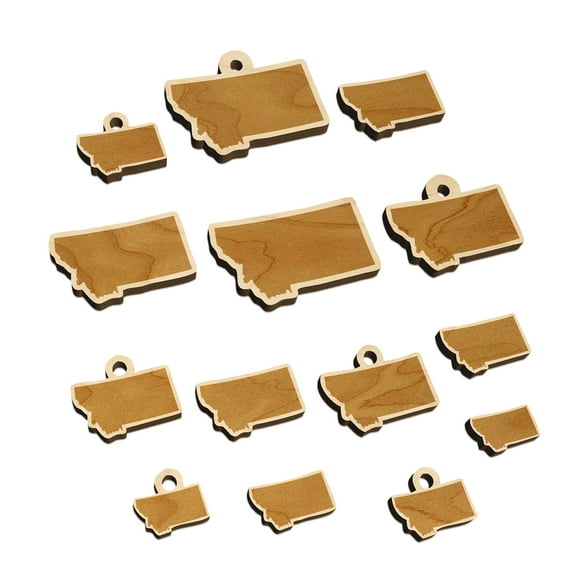 Montana State Silhouette Wood Mini Charms Shapes DIY Craft Jewelry - No Hole - 18mm (17pcs)