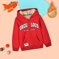 thumbnail image 4 of eczipvz Boys Zip‑Up Hooded Jacket Sherpa Lined Warm Long Sleeve Hoodie With Letter Print Front Pockets For Fall Winter Casual Wear Red 8-9 Years, 4 of 8