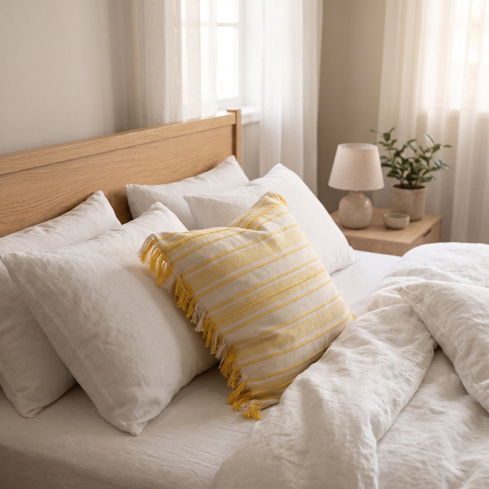 Unique Bargains Boho Stripe Throw Pillow Covers 2 Pack Tassel Cushion Cases Yellow 18"x18"