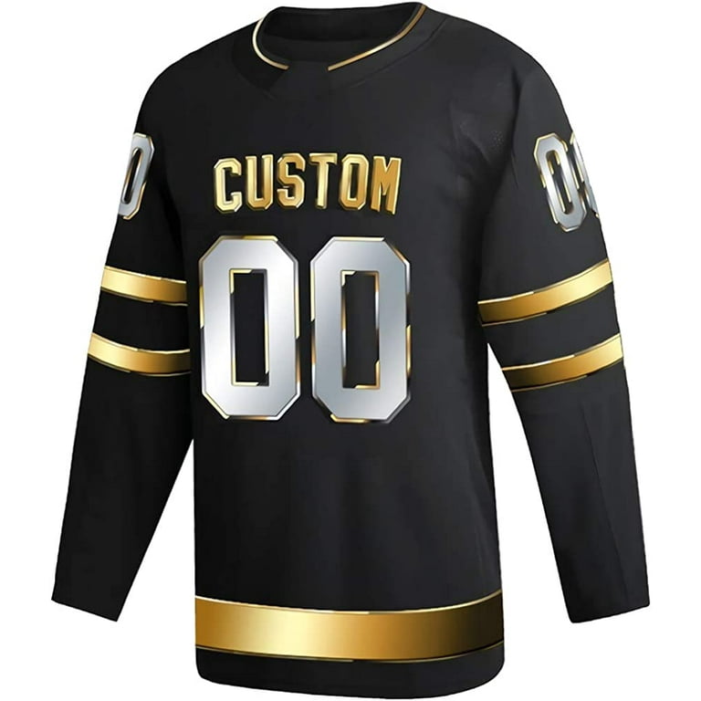Custom Black Black-Gold Hockey Jersey Women's Size:S