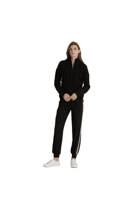 $145 Lauren Ralph Lauren Side-Stripe Crepe Sweatpants - Polo Black Size 12
