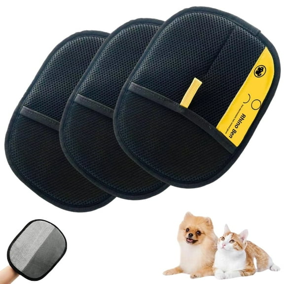 Clearance! Denhf 3Pcs Pet Hair Remover Glove, Reusable Double Sided Pet Grooming Gloves, Multi-purpose Static Removal Gloves for Dogs Cats Horses Hair, Dog and Cat Washing Gloves, Black