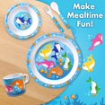 thumbnail image 6 of (2 pack) Bentology 5 Piece Mealtime Feeding Set for Kids and Toddlers - Shark - Includes Plate, Bowl, Cup, Fork and Spoon Utensil Flatware - Durable, Dishwasher Safe, BPA Free, 6 of 6
