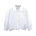 thumbnail image 2 of HAOTAGS Girls Button - up Shirts, Cotton Lapel Long Sleeve Solid Tops White 11 Years, 2 of 3