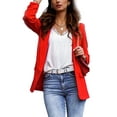 thumbnail image 3 of Calzi Women Open Front Outwear Elegant Blazers Casual Plain Business Jackets Suit Neck Fake Pocket Cardigan Jacket Coat Red S, 3 of 4