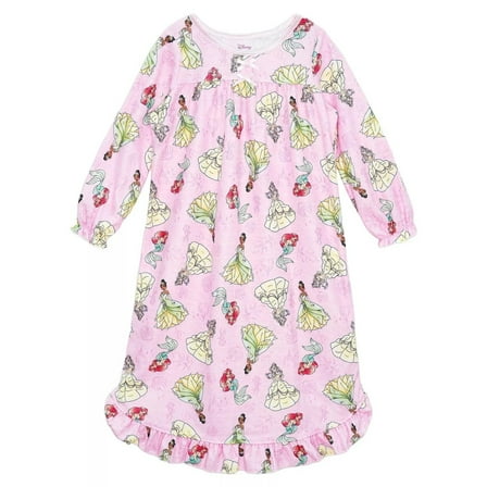 Disney Princess Belle, Ariel and Tiana Pink Flannel Nightgown, Gown, Size 4