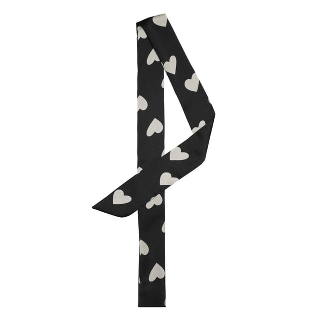 INSPIRE CHIC Women Ribbon Neckerchief Heart Pattern Narrow Hair Wrist Scarf Handle Wrap Black Heart L