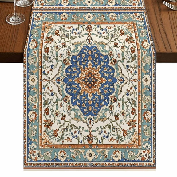 Ethnic Rustic Short Table Runner 60 Inches Long,Boho Southwestern Antique Orange Blue Green Cotton Linen Table Runners Dresser Scarves,Fabric Tabletop Scarf Furniture Cover for Dinner Party 13"x60"