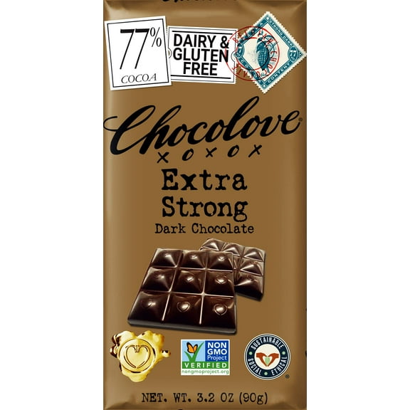 Chocolove Chocolate Bar, 77% Extra Strong Dark, 3.2 Ounce (Pack of 12)