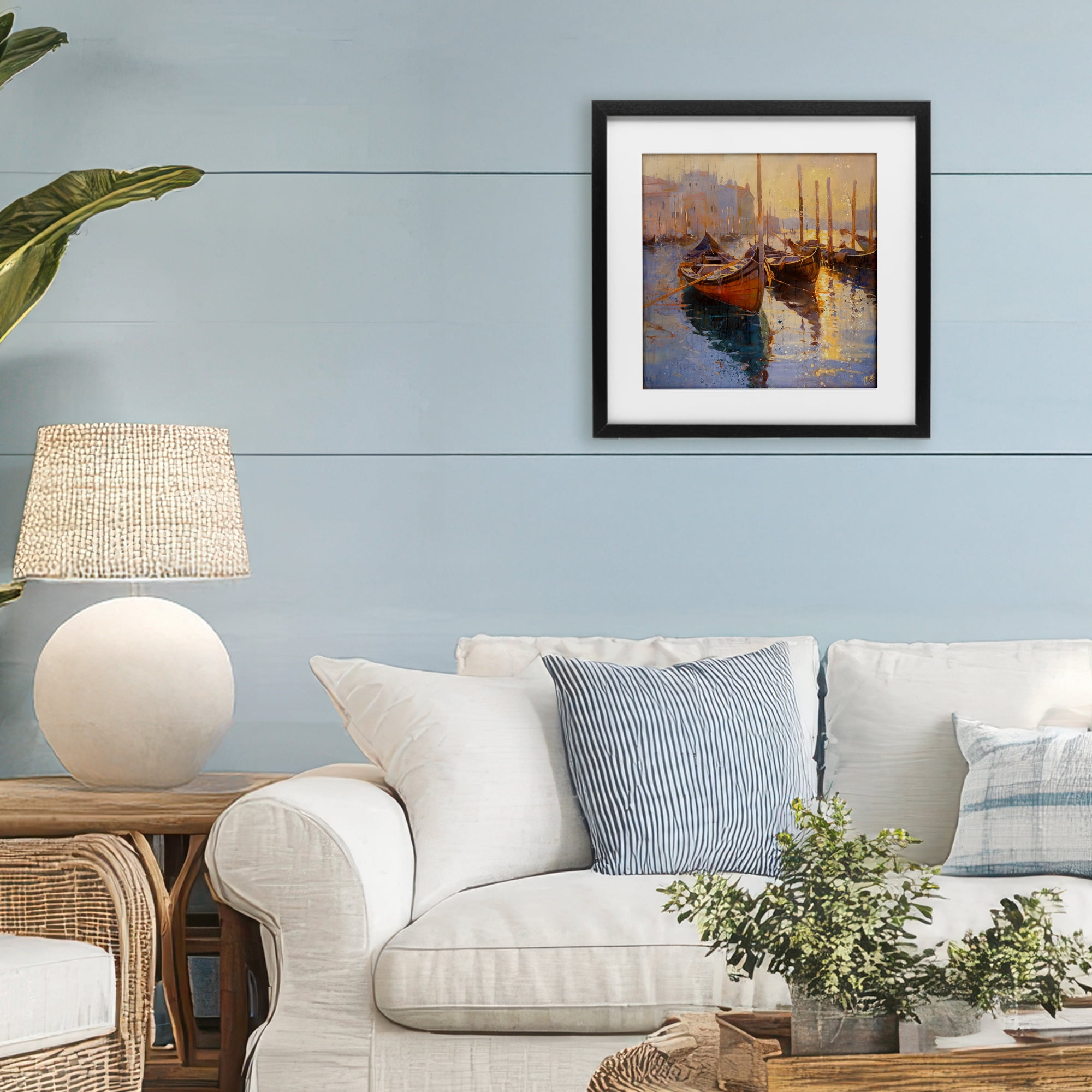 Stupell Industries Speckled Venice Boats Black Framed Print Under Glass, design by Marta Wiley
