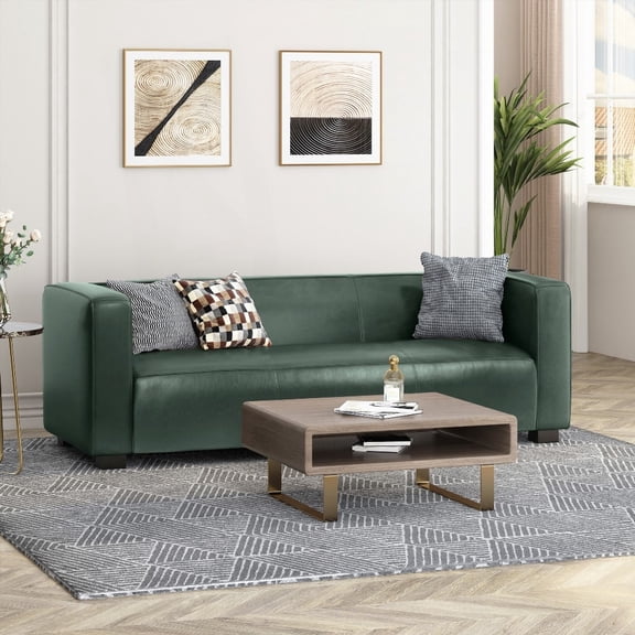 Modern Minimalist Leather 3-Seater Sofa 220cm with Solid Wood Legs