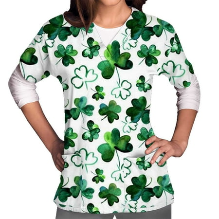 

Qiaocaity Women Tops Summer St. Patrick s Day Shamrock Print Scrub Tops Working Uniform with Pocket Medical Scrub Top V-Neck Short Sleeve Tops 2023 Savings Clearance! Green M