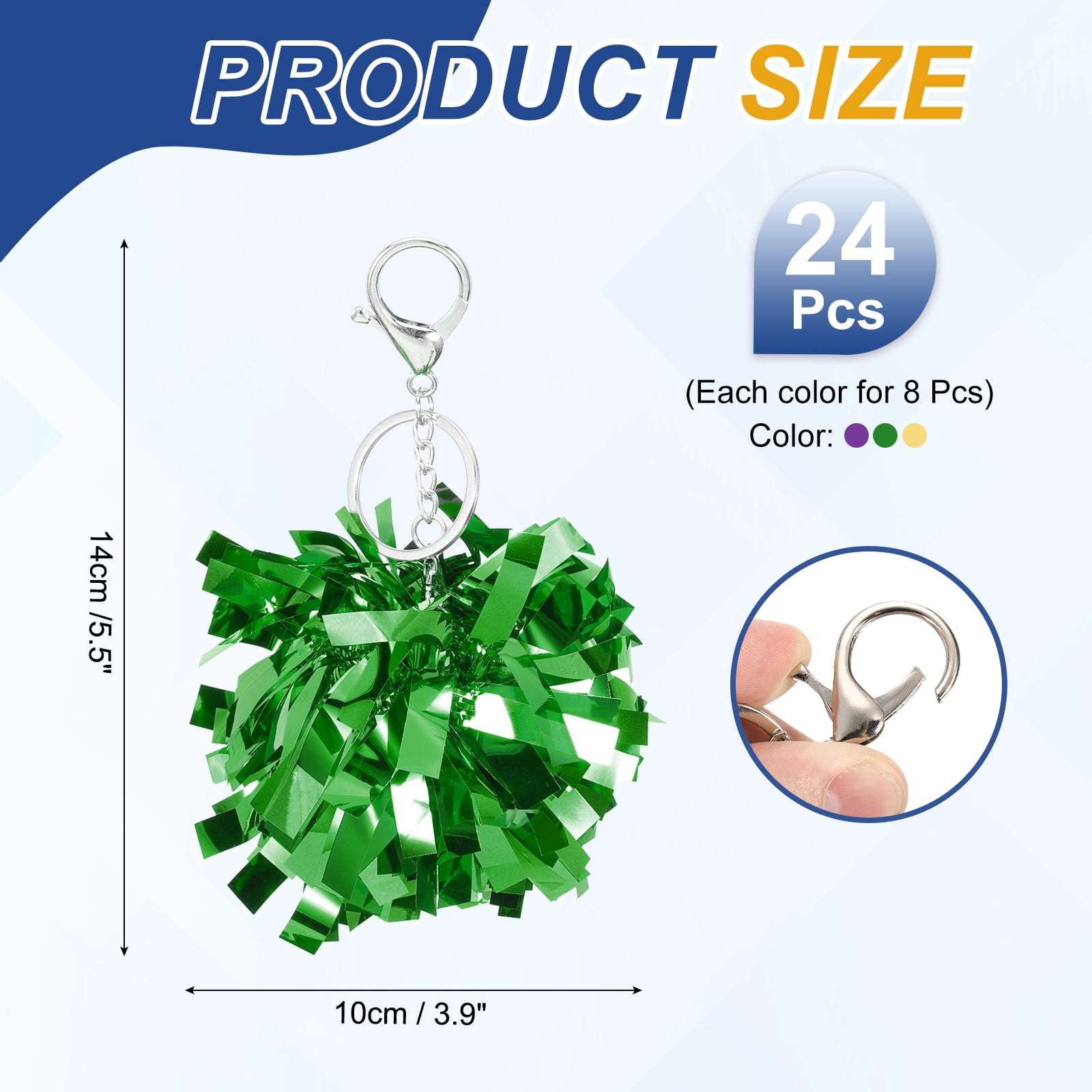 Uxcell 24 Pcs Cheer Pom Pom Keychain, Cheerleading Gift Charm Plastic Keyring Bulk for Cheerleaders Team Women Sports Events Cheer Accessory Supplies, Purple/Green/Gold Tone