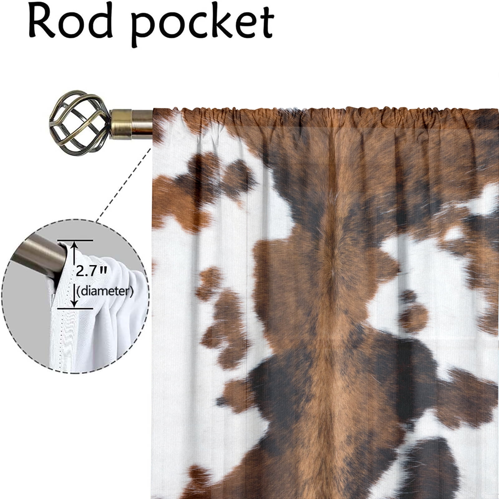 WNOOHIY Vintage Country Farm White Brown Cow Cowhide Print  Curtain for Bedroom and Living Room, Set of 2 Panels