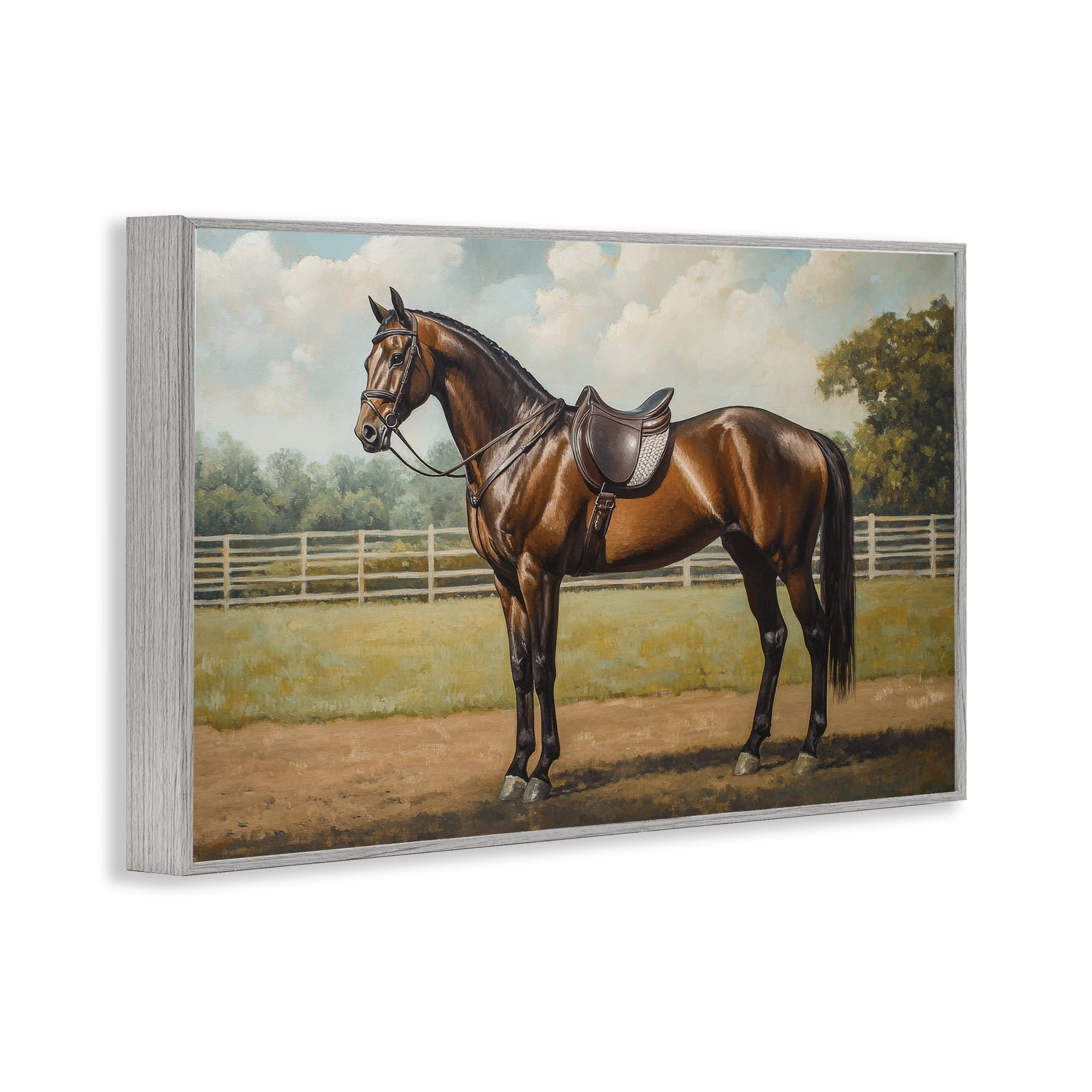 Stupell Industries Saddled & Ready For The Show Gray Framed Giclee Art, design by Petal Prints Design