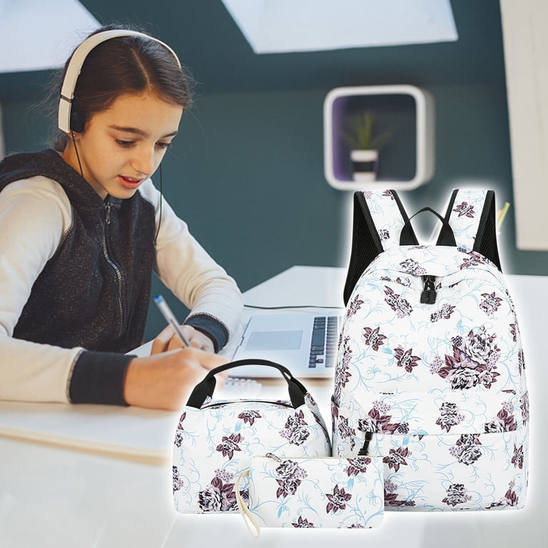 Outoloxit Floral Print Triple-Piece Backpack Set, Spacious 