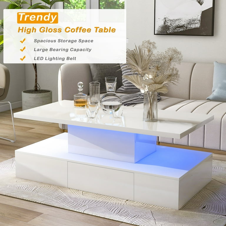 White high gloss hotsell led coffee table
