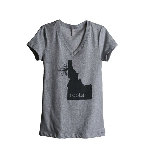 Thread Tank Home Roots State Idaho ID Women's Relaxed V-Neck T-Shirt Tee Heather Grey Small