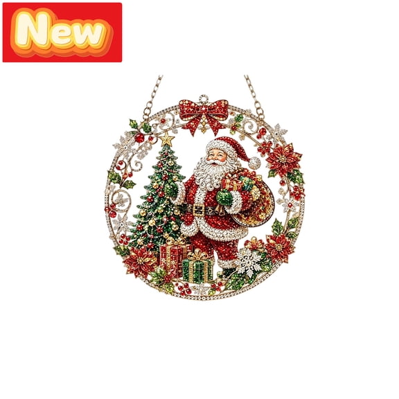 STPToys Christmas Decoration DIY Pearl Art Hanging Ornament Kit with Santa Claus Tree Wreath Design, Acrylic Base for Wall Door Home Holiday Decor