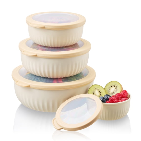 Sorbus 4-Piece BPA-Free Nesting Food Storage Container Set with Lids, Stackable Meal Prep Bowls, Beige