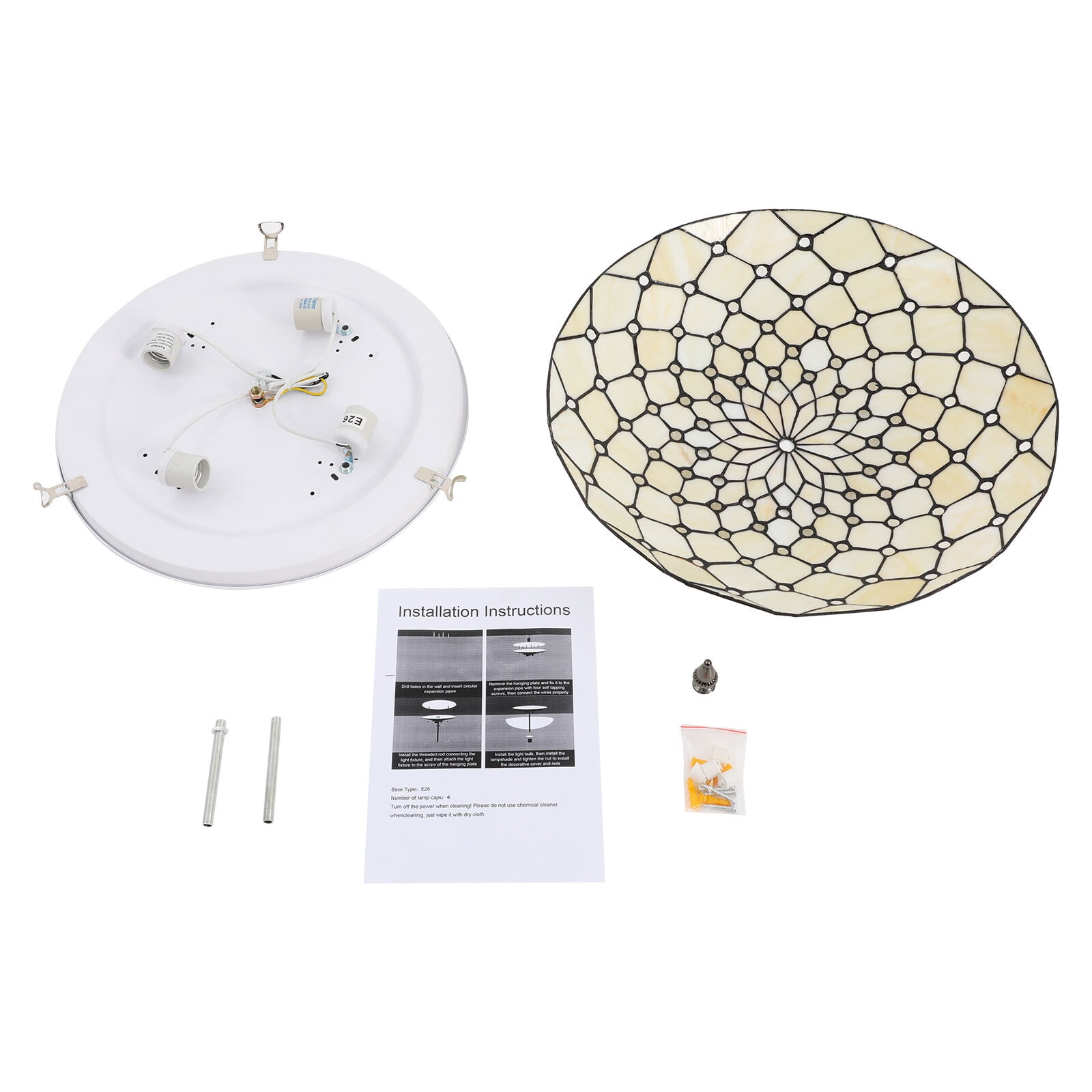 4-Light Classic Ceiling Light Flush Mount Wide Stained Glass Ceiling Light 110V