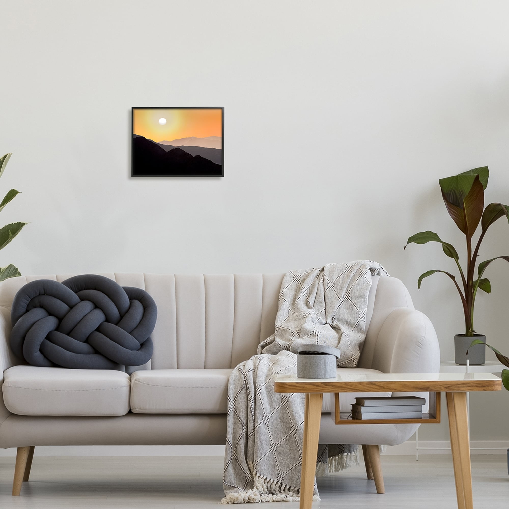 Stupell Industries Orange Sky Mountain Silhouettes Landscape Photography Black Framed Art Print Wall Art