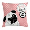 thumbnail image 1 of Pug Throw Pillow Cushion Cover, I Love Dogs with a Paw Print Emblem Pug with Tilted Head Cute Fun Animal Print, Decorative Square Accent Pillow Case, 16 X 16 Inches, Pink Black White, by Ambesonne, 1 of 2
