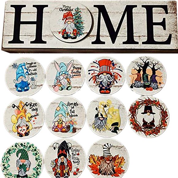Letrero De Temporada Para El Hogar Con 12 Rondas Intercambiables, Letrero De Mesa Para La Puerta Delantera Del Hogar Para La Decoración Del Porche Del Hogar De La Fiesta sonducket HA035408-00