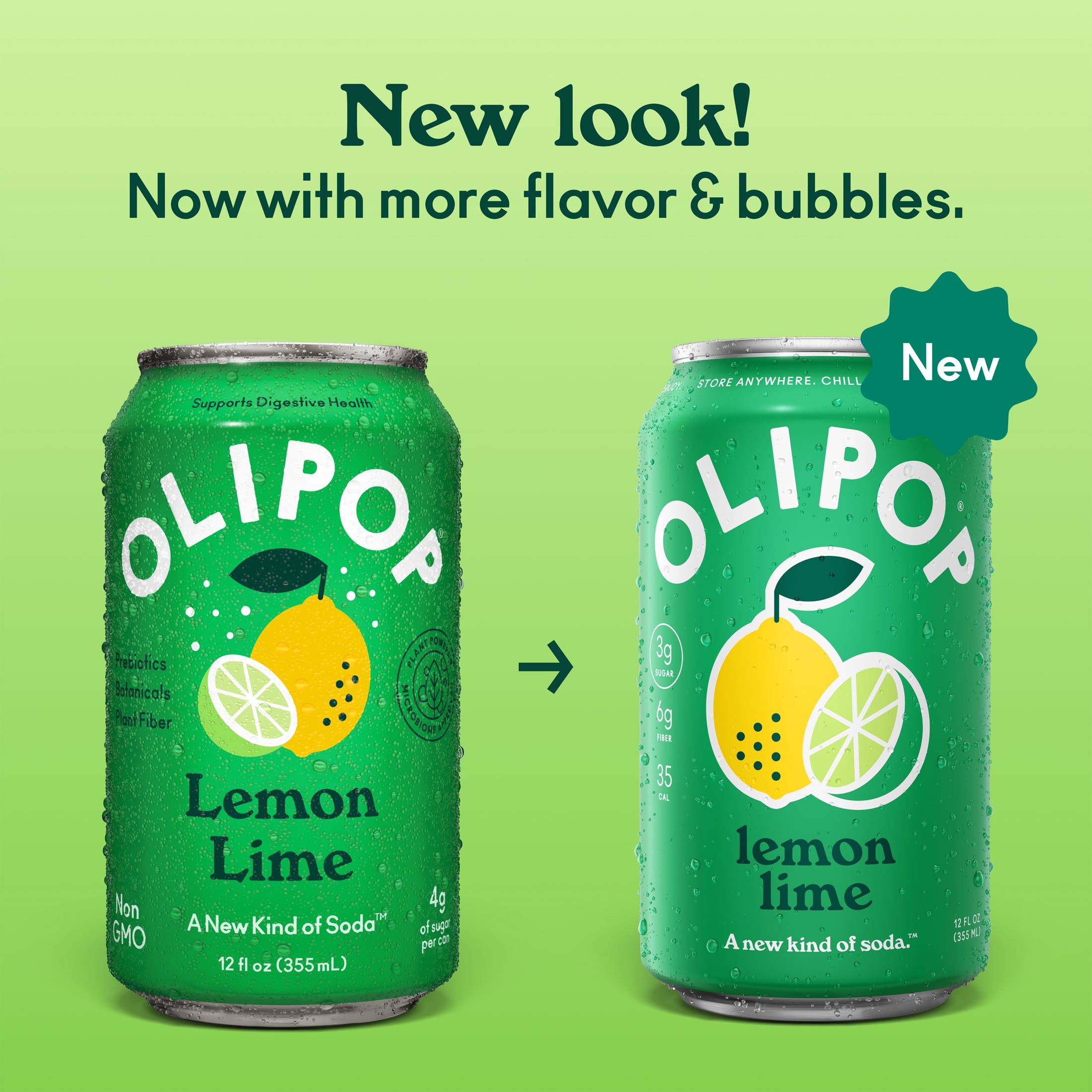 OLIPOP Prebiotic Soda, Lemon Lime, 12 fl oz, 4 Pack, Pantry Packs