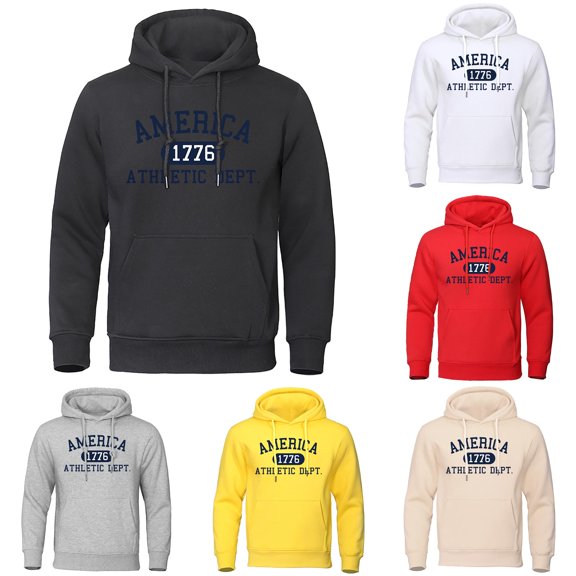 VOUZZA Sweatshirts for Men 1776 Letter Graphic Crewneck Long Sleeve Lined Pullover Hoodie with Pocket, Casual Sweater Top