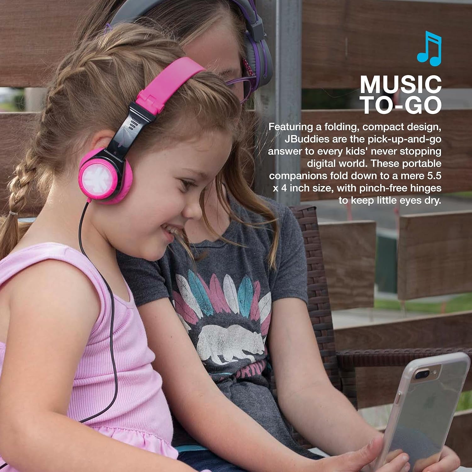 JLab Audio JBuddies Kids - folding, Volume Limiting Headphones, GUARANTEED FOR LIFE - Black / Pink