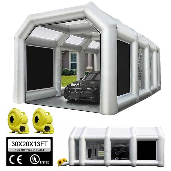 FLAPKWAN 30X20X13FT Inflatable Paint Booth with High-Power Blowers 1100W 950W, Professional Car Painting Workstation Portable Spray Paint Booth with Oversized Air Filter System