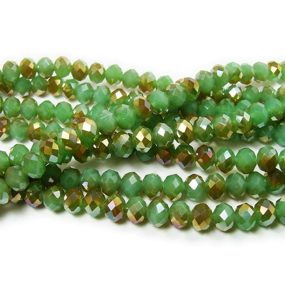 6x8mm 72 Beads 17.5" Green Glass Faceted Rondelles Gold Ab Finish For Jewelry Making
