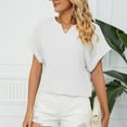 thumbnail image 6 of Women's Casual Cuffed Short Sleeve V Neck Office Blouse Solid Color Loose Fit Comfy Work Shirt Tops for Summer, 6 of 6