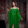 thumbnail image 4 of Halloween Cosplay Outfit, High Low Hem Fantasy Dress, Off Shoulder Gothic Witch High Low Dress, Flared Bell Sleeve Lace Up Renaissance Medieval Costume Dress for Halloween Cosplay Party, Green L, 4 of 4