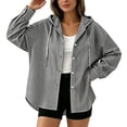 thumbnail image 5 of Qgtaibl Womens Long Sleeve Striped Shirts Oversized Button Down Drawstring Hoodies Lightweight Breathable Fall Tunic Tops Black M, 5 of 5