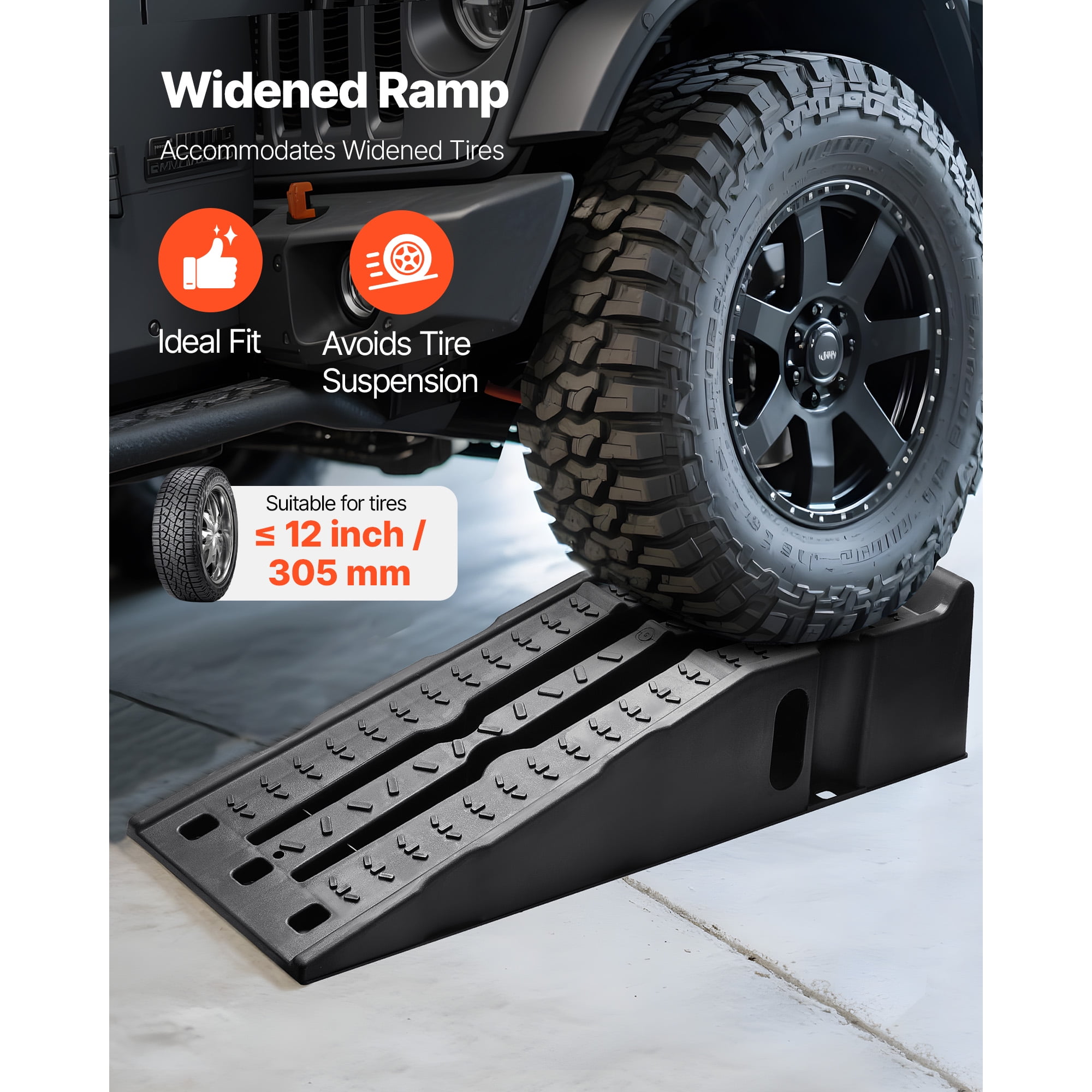 KFFKFF Portable Car Ramps, Set of 2 with 16000 lbs Load Capacity, 6.7-inch Lift Height, Durable Service Ramps for Garage Maintenance, Oil Changes, and Vehicle Repairs, Suitable for Trucks, SUVs