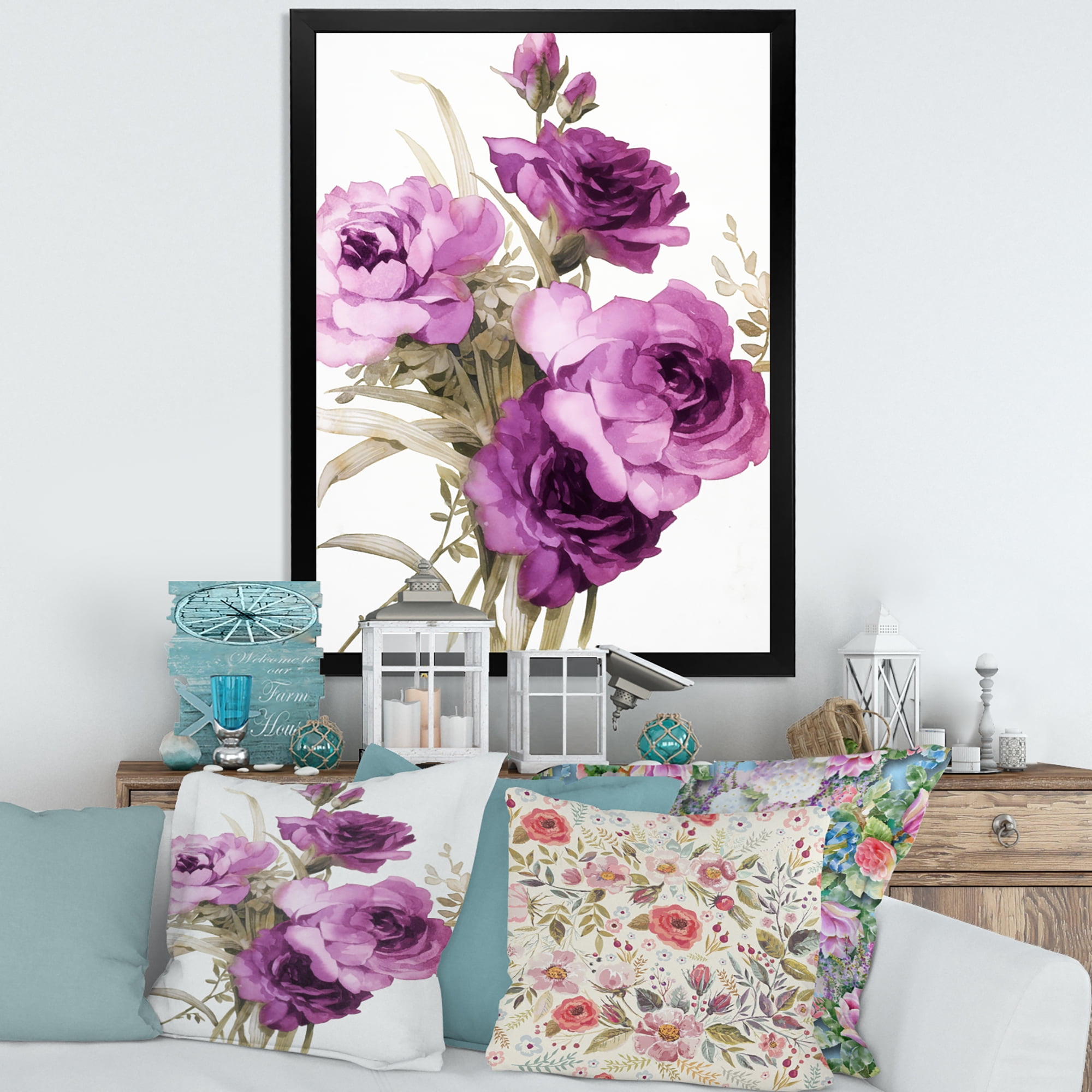 Designart 'Bouquet of Dark Pink Roses' Traditional Framed Art Print