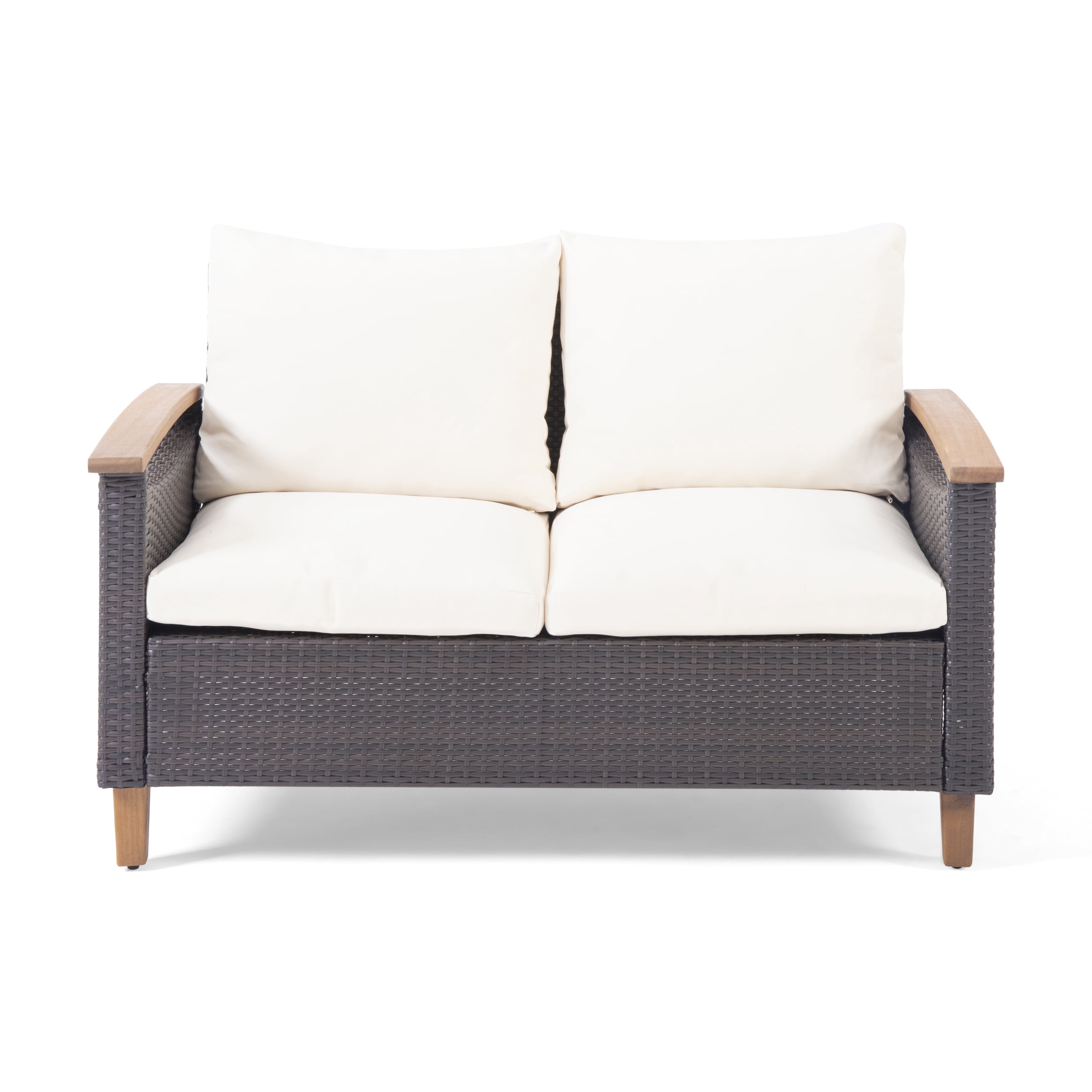 Outdoor Leisure Combination Seat Set, Wicker Weave Conversation Furniture for Patio Garden, Brown and Beige