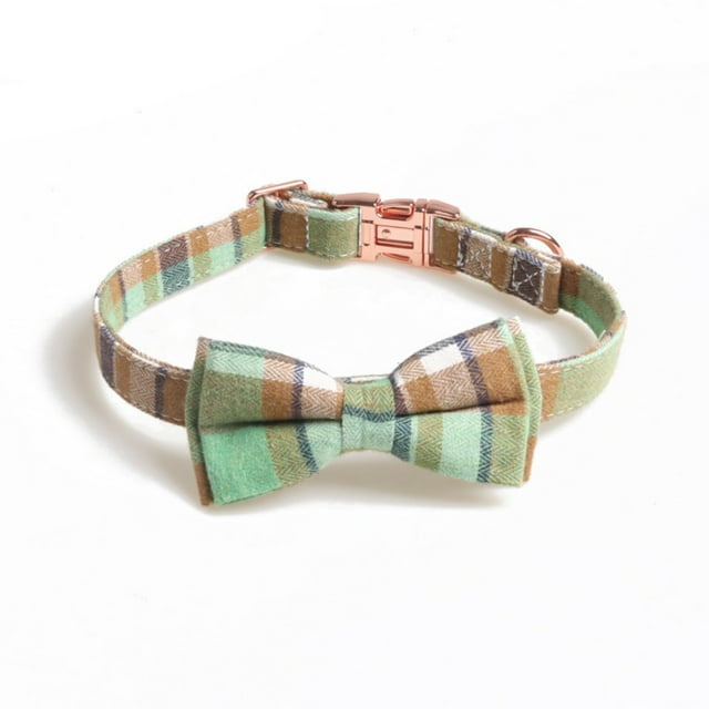 Cotton Plaid Bow Tie Dog Collar , Quick Release Buckle, Cotton Adjustable Collars for Small Medium Large Dogs