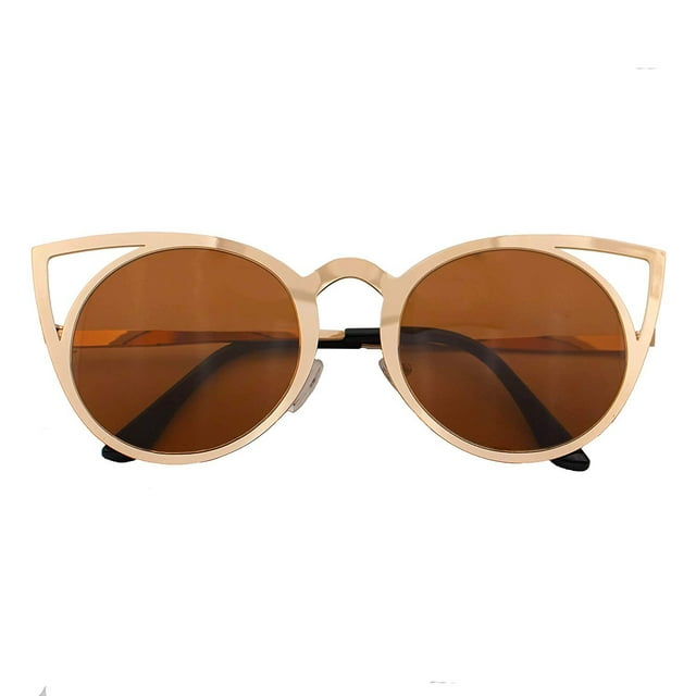 B-THERE Fashion Sunglasses Women Brand Designer Cat Eye Sun Glasses Vintage Woman (Golden/Brown Lens)