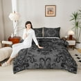 thumbnail image 4 of jejeloiu Retro Damask Print Full Size Comforter Sets,Tree Of Life Bedding Comforter Set,Black Baroque Flower Bedding Sets For Men Women,Luxury Bedroom Decor Reversible,3-Piece, 4 of 8