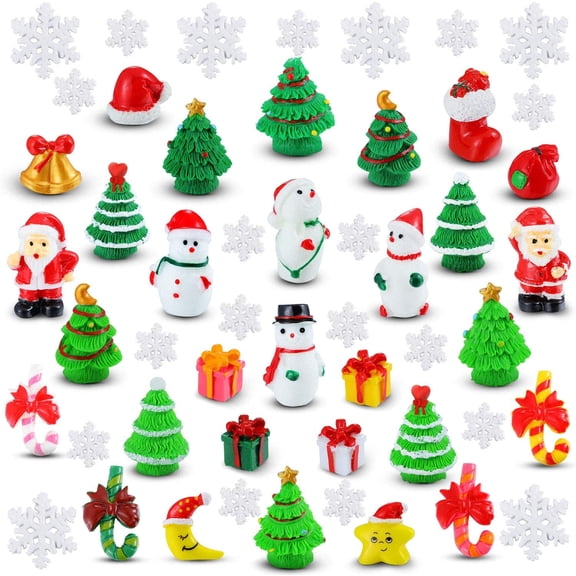 50 Pieces Christmas Miniature Figurines Tiny Mini Resin Santa Claus Snowman Xmas Tree Fairy Dollhouse Garden Christmas Ornaments for DIY Christmas Snow Globe Craft