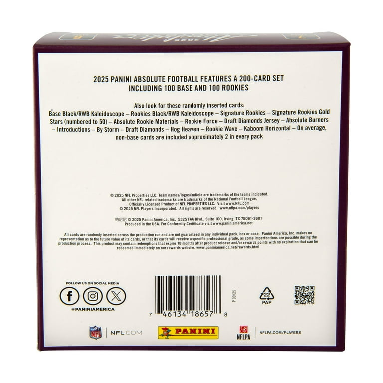 Panini, 2025 Panini Absolute Football Trading Cards Mega Box, 42